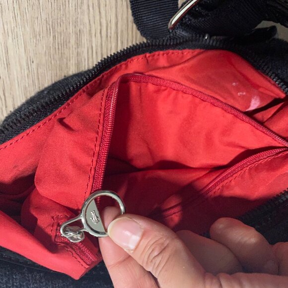 LACOSTE Charcoal Wool Logo Shoulder Bag with Front Pouch and Nylon Strap - Picture 7 of 10